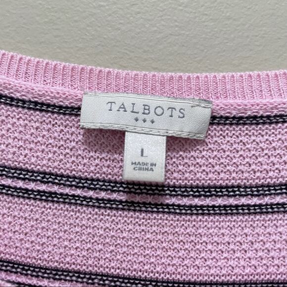 Talbots Striped Bell Sleeve Cotton Tunic Sweater Pink Women's Size Large - Picture 5 of 7